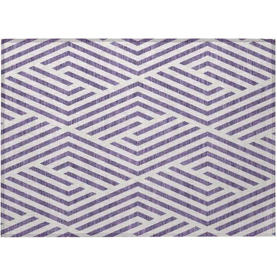 Purple and White Geometric Washable Non Skid Indoor Outdoor Area Rug Photo 5