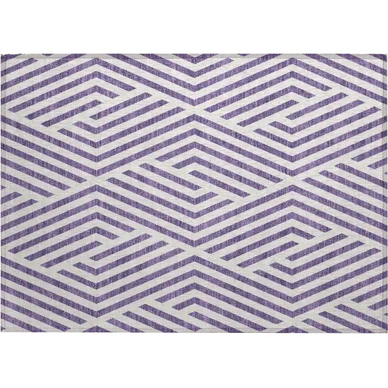 Purple and White Geometric Washable Non Skid Indoor Outdoor Area Rug Photo 2