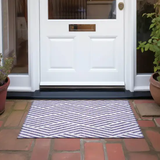 Purple and White Geometric Washable Non Skid Indoor Outdoor Area Rug Photo 8