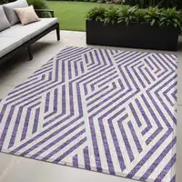 Photo of Purple and White Geometric Washable Non Skid Indoor Outdoor Area Rug