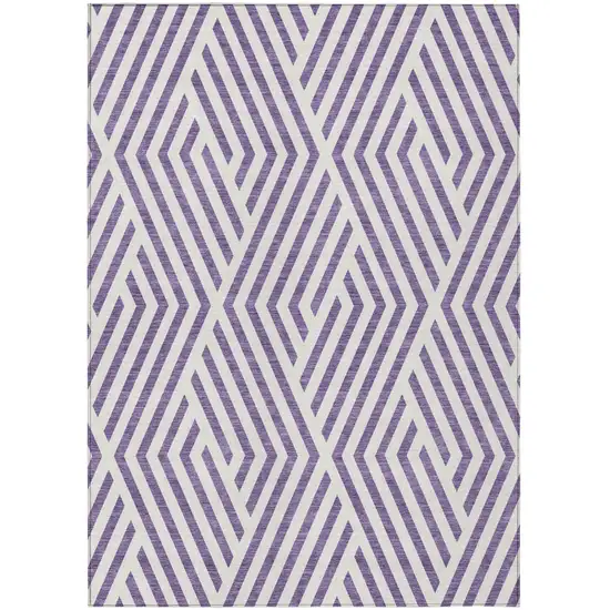 Purple and White Geometric Washable Non Skid Indoor Outdoor Area Rug Photo 2