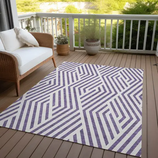 Purple and White Geometric Washable Non Skid Indoor Outdoor Area Rug Photo 8