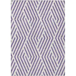 Photo of Purple and White Geometric Washable Non Skid Indoor Outdoor Area Rug