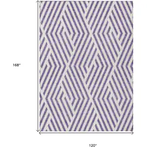 Photo of Purple and White Geometric Washable Non Skid Indoor Outdoor Area Rug