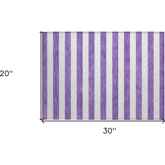 Purple and White Striped Washable Non Skid Indoor Outdoor Area Rug Photo 3