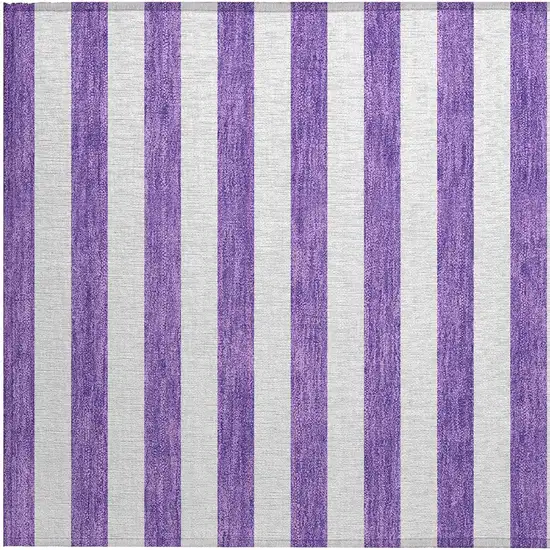 Purple and White Striped Washable Non Skid Indoor Outdoor Area Rug Photo 7