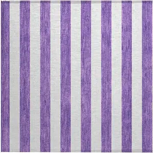 Photo of Purple and White Striped Washable Non Skid Indoor Outdoor Area Rug