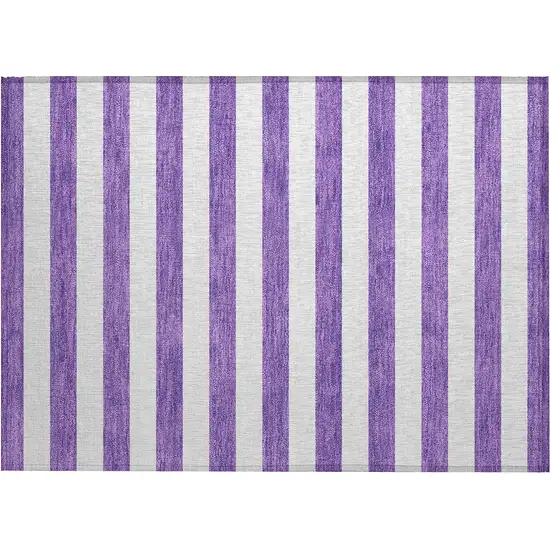 Purple and White Striped Washable Non Skid Indoor Outdoor Area Rug Photo 2