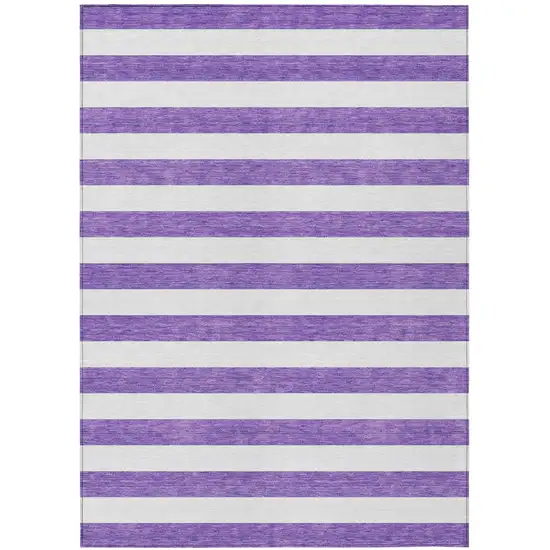 Purple and White Striped Washable Non Skid Indoor Outdoor Area Rug Photo 2