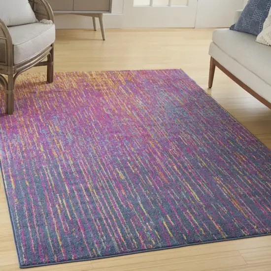 Blue And Pink Abstract Power Loom Area Rug Photo 6