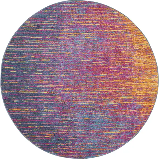 5' Blue And Pink Round Abstract Power Loom Area Rug Photo 3