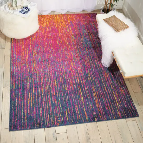 Blue And Pink Abstract Power Loom Area Rug Photo 7