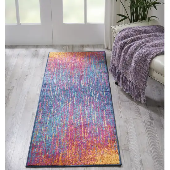 6' Blue And Pink Abstract Power Loom Runner Rug Photo 4