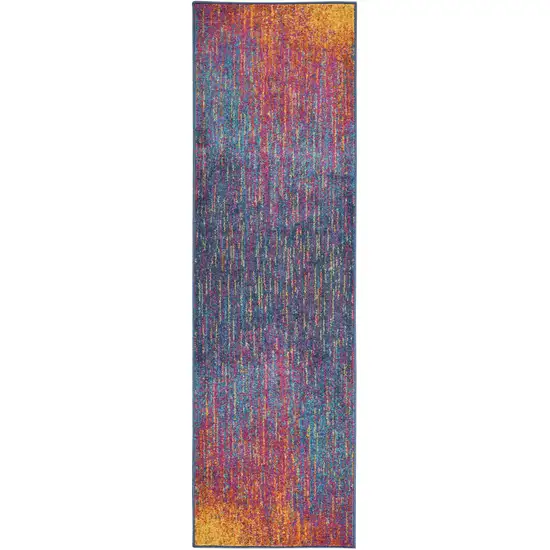 10' Blue And Pink Abstract Power Loom Runner Rug Photo 8