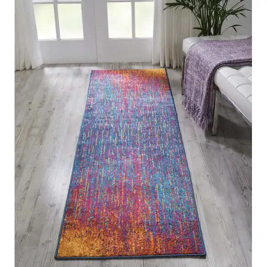 10' Blue And Orange Abstract Runner Rug Photo 6