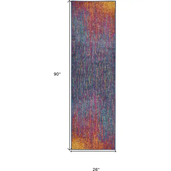 8' Blue And Orange Abstract Runner Rug Photo 7