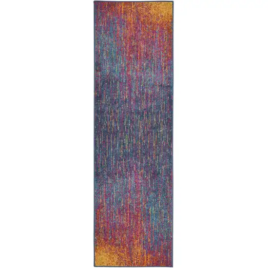 8' Blue And Orange Abstract Runner Rug Photo 1