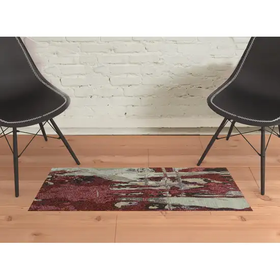 Red And Beige Abstract Power Loom Stain Resistant Area Rug Photo 2