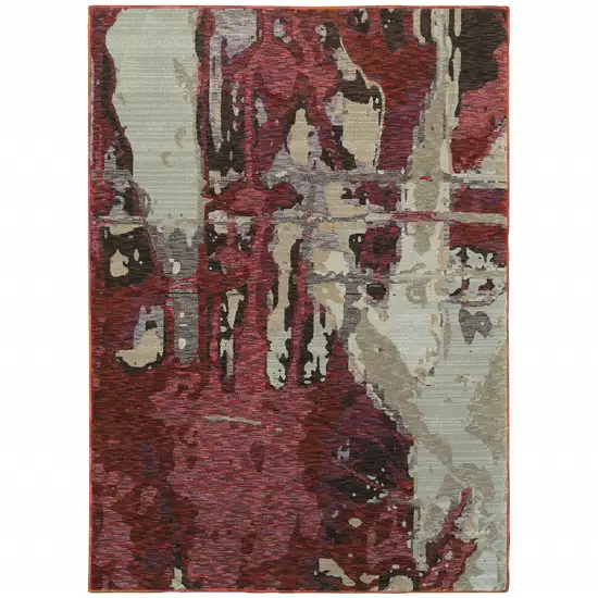 Red And Beige Abstract Power Loom Stain Resistant Area Rug Photo 1