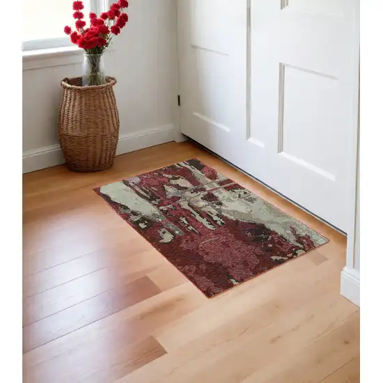 Red and Beige Abstract Power Loom Area Rug Photo 1