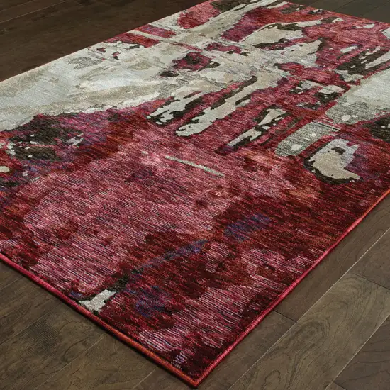 Red And Beige Abstract Power Loom Stain Resistant Area Rug Photo 4