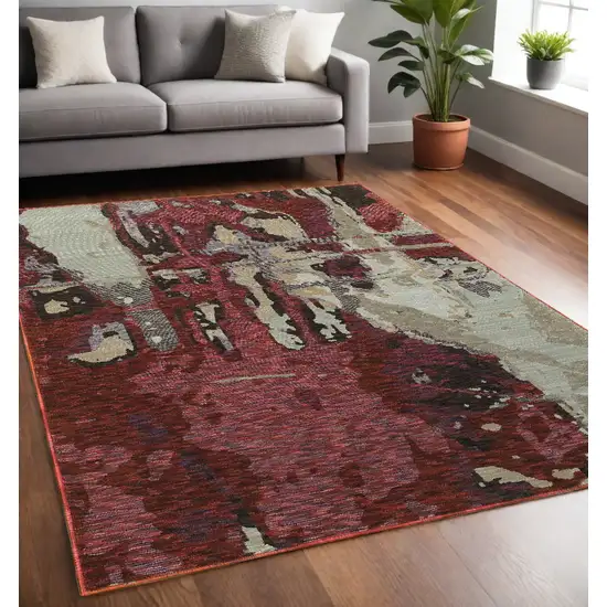 Red and Beige Abstract Power Loom Area Rug Photo 1