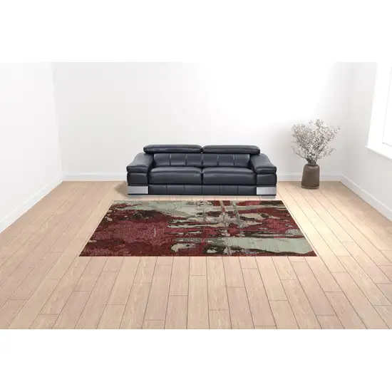 Red And Beige Abstract Power Loom Stain Resistant Area Rug Photo 2