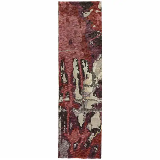 Red And Beige Abstract Power Loom Stain Resistant Runner Rug Photo 1