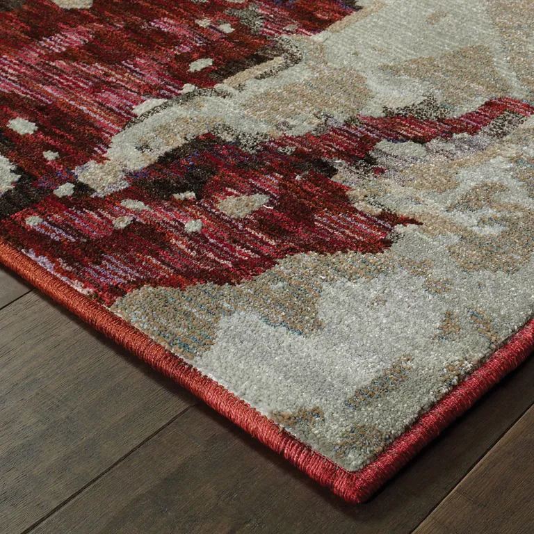 Red And Beige Abstract Power Loom Stain Resistant Runner Rug Photo 4