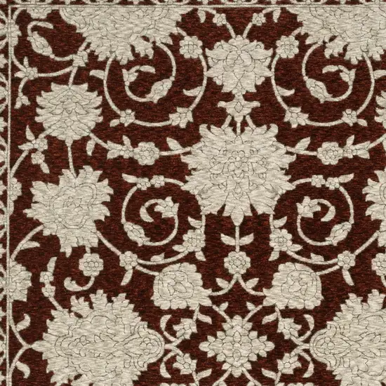 Red And Beige Floral Area Rug With Fringe Photo 8