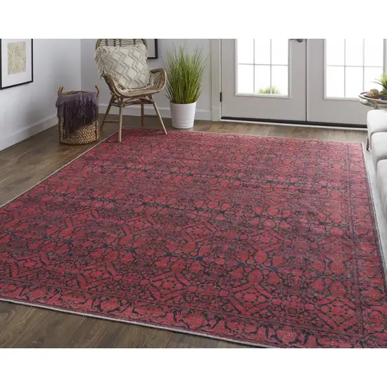 Red And Black Floral Power Loom Area Rug Photo 7