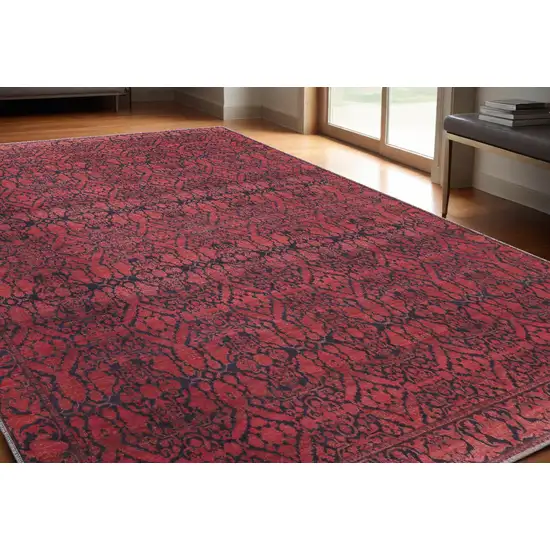 Red And Black Floral Power Loom Area Rug Photo 1