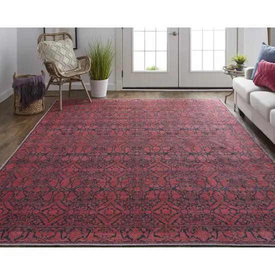 Red And Black Floral Power Loom Area Rug Photo 6