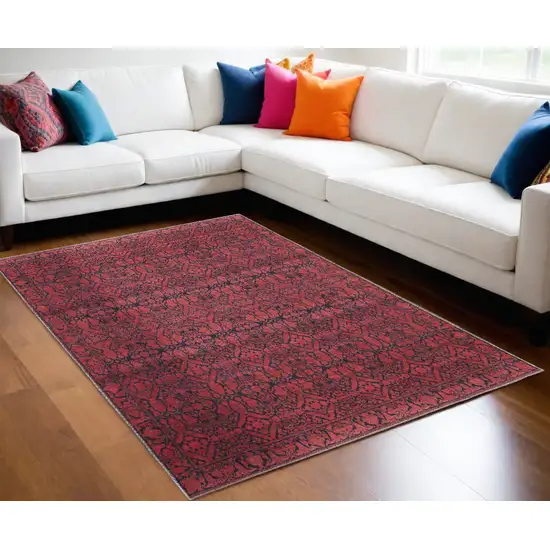 Red And Black Floral Power Loom Area Rug Photo 1