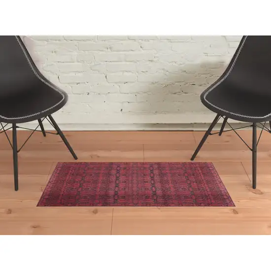 Red And Black Floral Power Loom Area Rug Photo 3