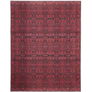 Photo of Red And Black Floral Power Loom Area Rug