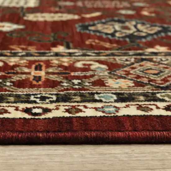 Red And Black Oriental Power Loom Area Rug With Fringe Photo 7