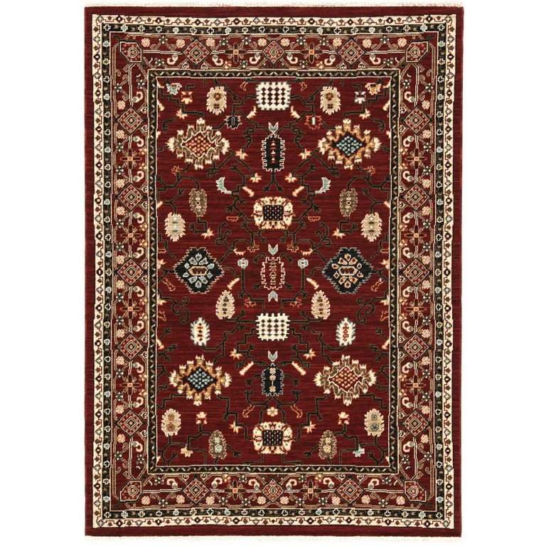 Red And Black Oriental Power Loom Area Rug With Fringe Photo 1