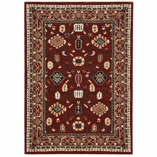 Red And Black Oriental Power Loom Area Rug With Fringe Photo 1