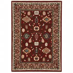 Photo of Red And Black Oriental Power Loom Area Rug With Fringe