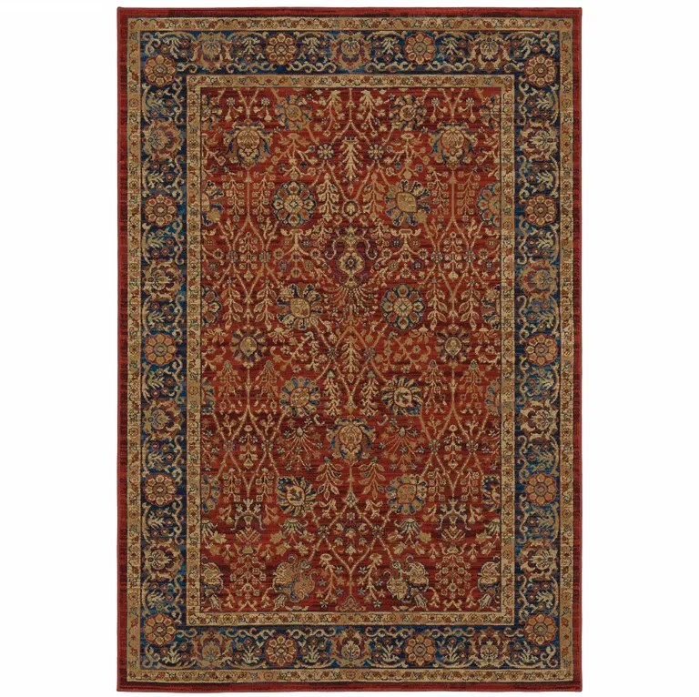 Red And Blue Oriental Power Loom Stain Resistant Area Rug Photo 1