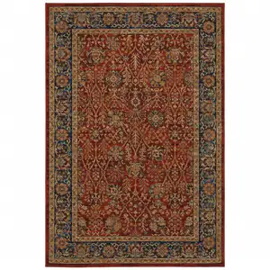 Photo of Red And Blue Oriental Power Loom Stain Resistant Area Rug