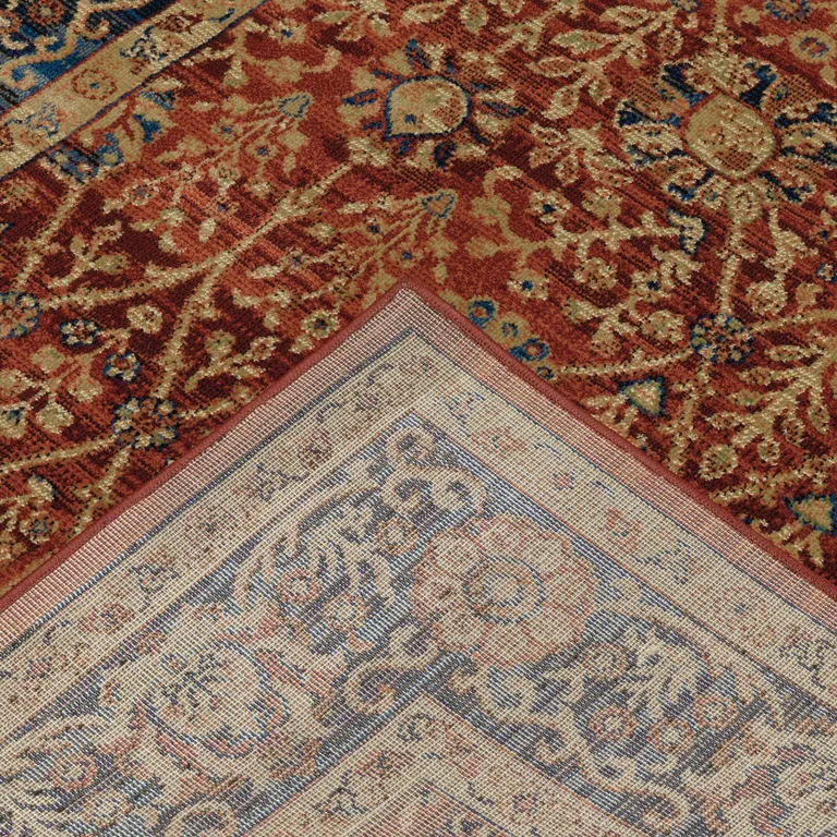 Red And Blue Oriental Power Loom Stain Resistant Area Rug Photo 5