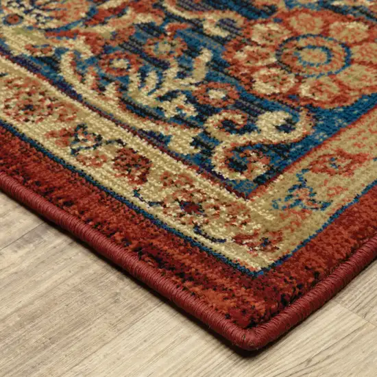 Red And Blue Oriental Power Loom Stain Resistant Area Rug Photo 6