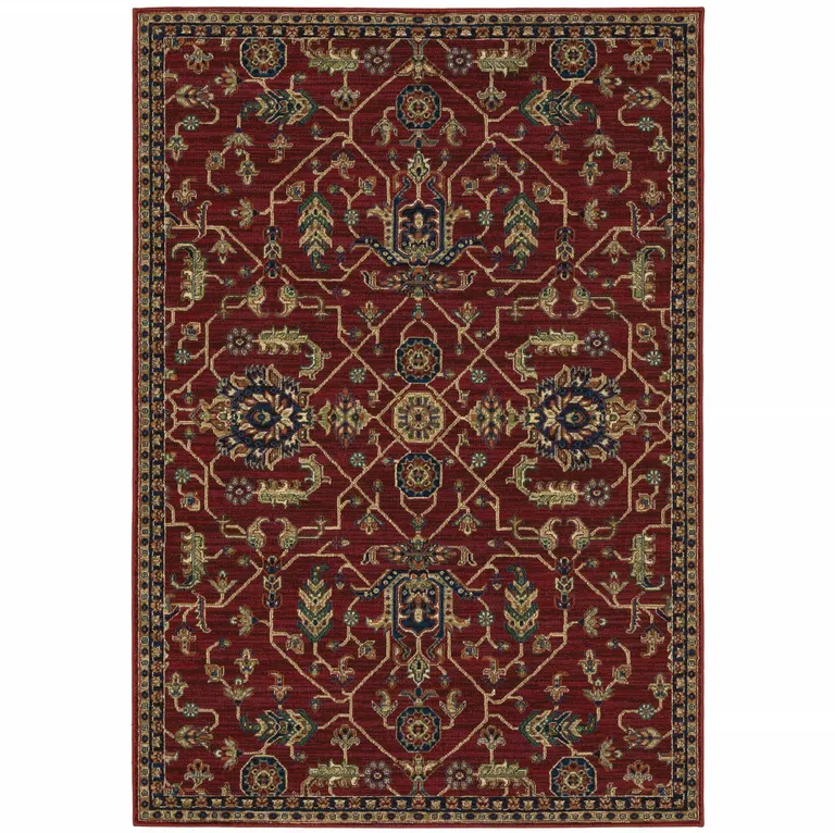 Red And Blue Oriental Power Loom Stain Resistant Area Rug Photo 1