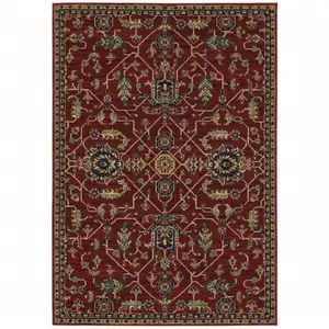 Photo of Red And Blue Oriental Power Loom Stain Resistant Area Rug