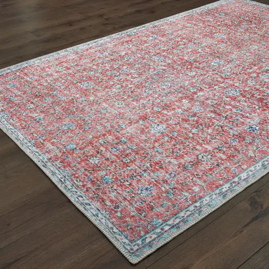 Red And Blue Oriental Power Loom Stain Resistant Area Rug Photo 4