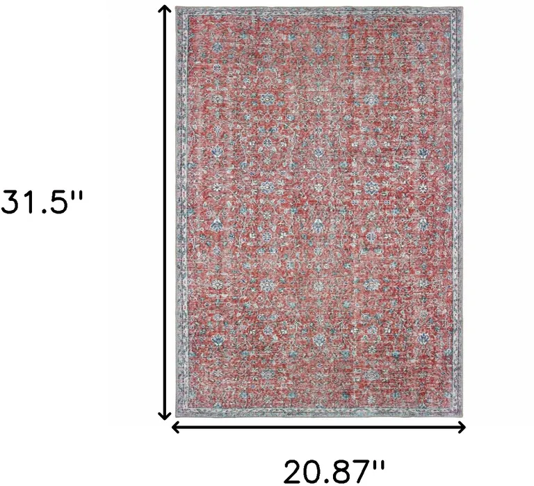 Red And Blue Oriental Power Loom Stain Resistant Area Rug Photo 5