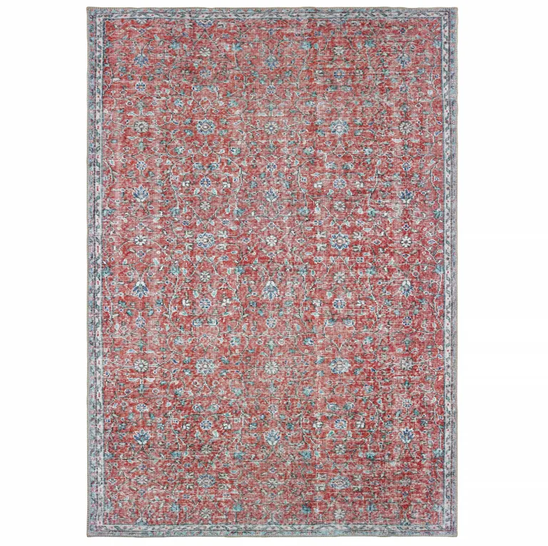 Red And Blue Oriental Power Loom Stain Resistant Area Rug Photo 1