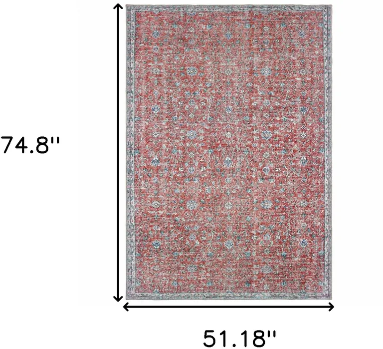 Red And Blue Oriental Power Loom Stain Resistant Area Rug Photo 5